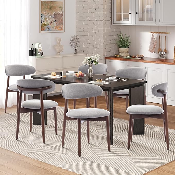 9-Piece Rectangular Dining Table Set for 8, 63" Industrial Kitchen Table with 8 Wooden Upholstered Dinner Chairs for Dining Room, Kitchen, Living Room, Black+Light Gray