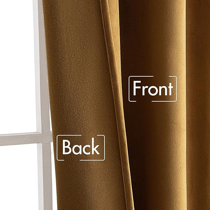 MIULEE Gold Velvet Curtains 84 inches - Luxury Room Darkening Curtains for Bedroom Living Room Thermal Insulated Super Soft Blackout Window Drapes Back Tab, Golden, W52 x L84 inches, 2 Panels