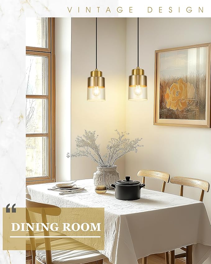 Gold Pendant Lights Kitchen Island, Dual Shade Hanging Lights Fixtures with Metal and Clear Glass, Modern Brass Kitchen Pendant Lighting Over Island for Dining Room, AD-24022-1P-GD