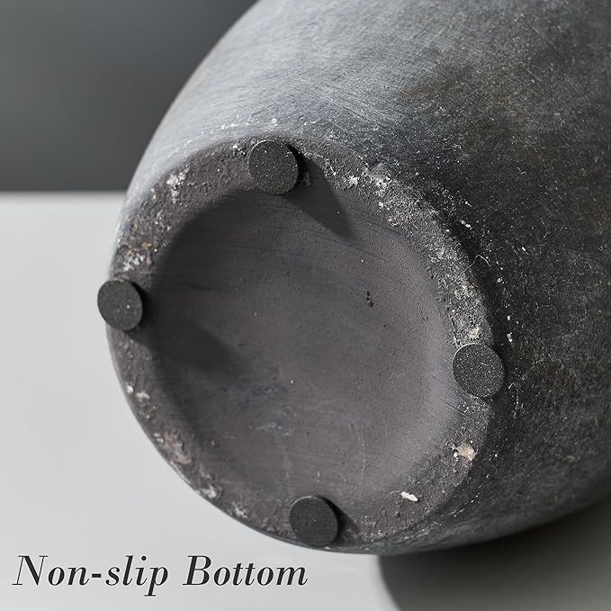 Large Ceramic Rustic Flower Vase, 10.43 Inch Tall Vintage Pottery Home Decor, Farmhouse Terracotta Vase for Living Room, Table, Shelf, Mantel Decoration, Farmhouse - Black Bronze