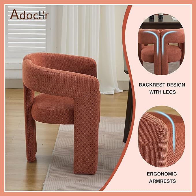 Modern Barrel Dining Chairs Set of 4, Upholstered Linen Dining Room Chair with Wooden Legs, Accent Chairs for Kitchen/Dining Room/Living Room,Orange