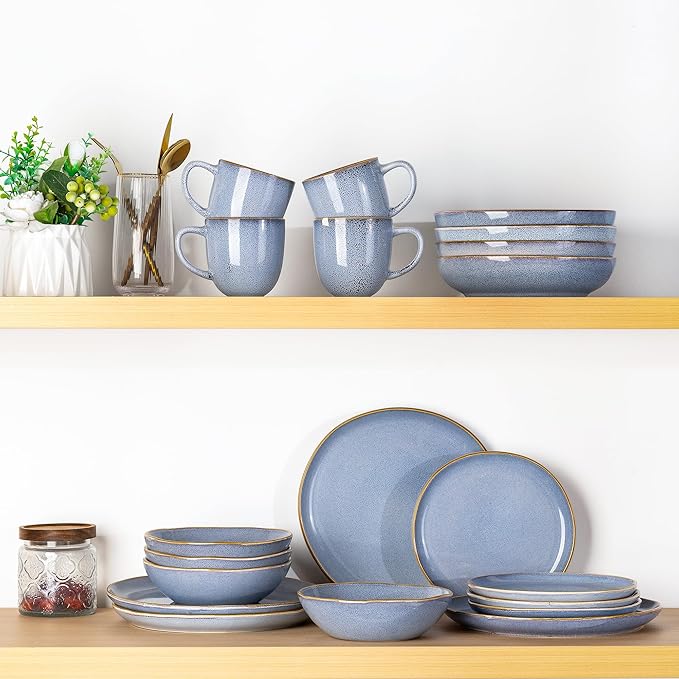 AmorArc Ceramic Dinnerware Sets,Handmade Reactive Glaze Stoneware Plates and Bowls Set,Highly Scratch Resistant Dishes | Dishwasher & Microwave Safe Dishes Set, Service for 6 (18pc)