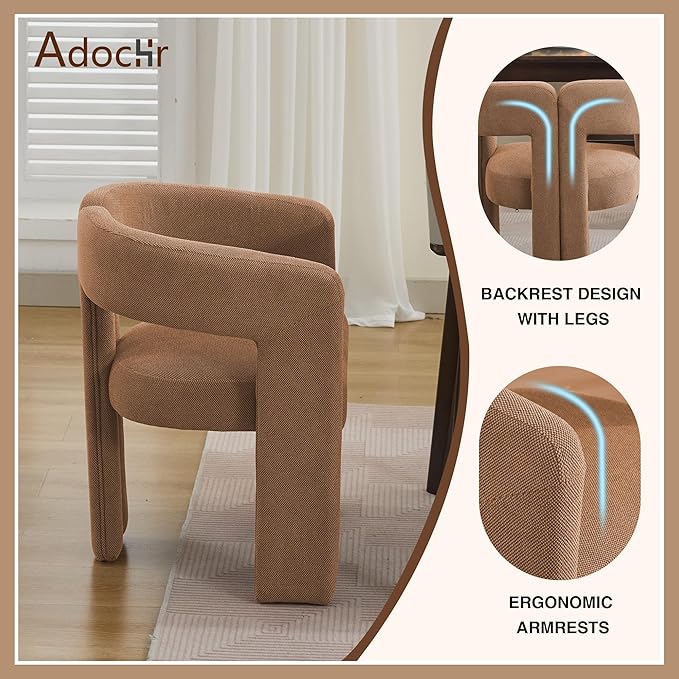 Modern Barrel Dining Chairs Set of 2, Upholstered Linen Dining Room Chair with Wooden Legs, Accent Chairs for Kitchen/Dining Room/Living Room, Brown