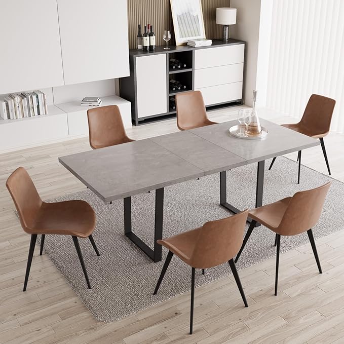 ZckyCine 79''Extendable Modern Minimalist Dining Table, 6-Person Dining Table, Reinforced Metal Legs
