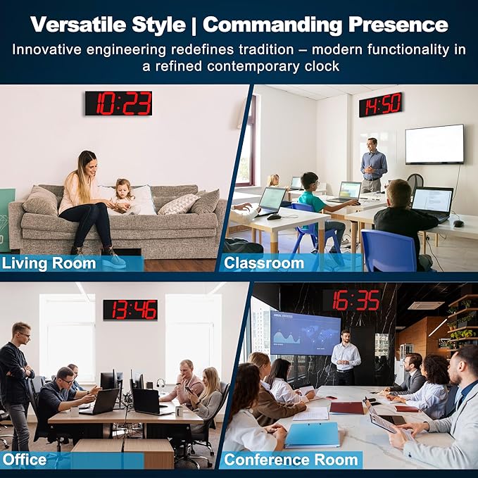 Digital Clock with Large Display 18.7 Inch, GPS Auto-Sync Time, Wall-Mounted with Remote Control, Ideal for Classroom Use