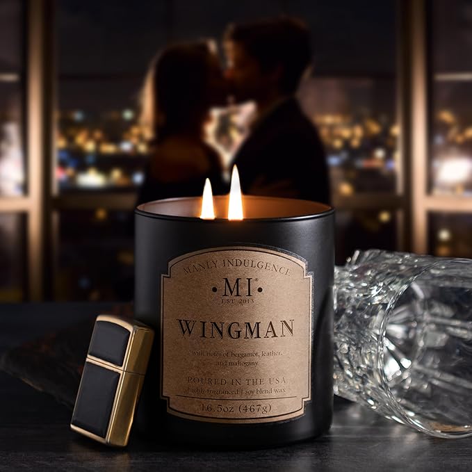 Manly Indulgence Wingman Scented Candles for Men, 2 Wick, 16.5 oz, Premium Soy Blend Wax, 60H Burn, Candles for Home Scented - Made in The USA