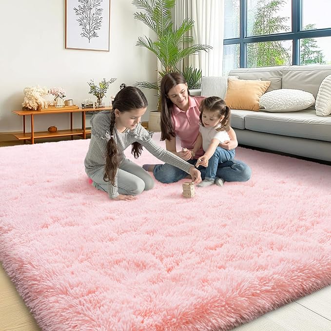 Pink Area Rugs for Living Room, 6x9 Fluffy Shaggy Rug Soft Carpets, Rugs for Bedroom Nursery Kids Room Dorm Home Decor Aesthetic