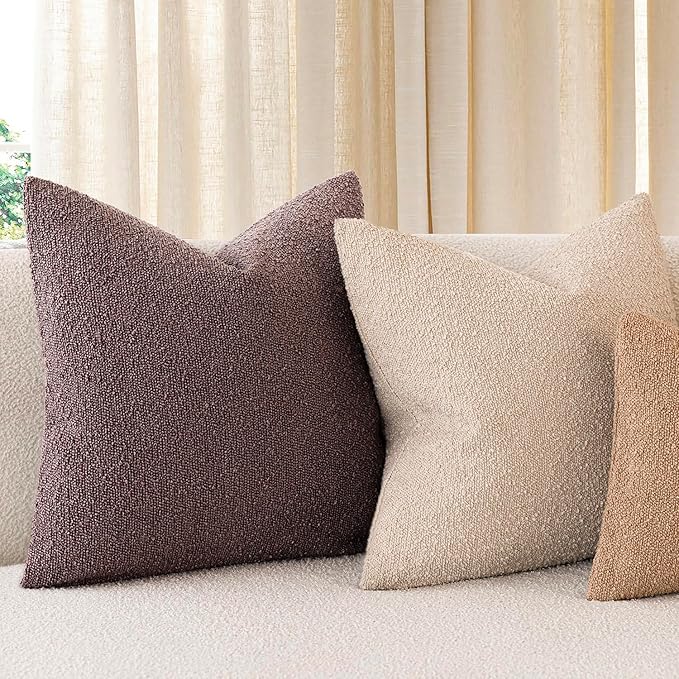 Foindtower Pack of 2, Decorative Textured Boucle Throw Pillow Covers Neutral Accent Solid Pillow Cases Cozy Soft Couch Cushion Case for Chair Sofa Bedroom Living Room Home Decor 22x22 Inch Dark purple