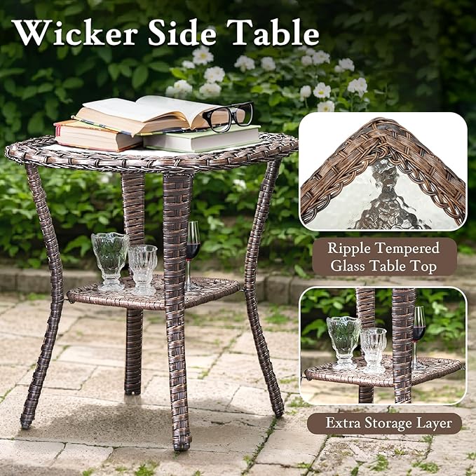 Luxury Outdoor Furniture Set with Swivel Chairs, High Back Swivel Patio Chairs with Ottoman, Side Table & 6-Inch Thick Cushions, Wicker Patio Furniture Set for Porch, Yard, Deck, Poolside, Brown/Grey