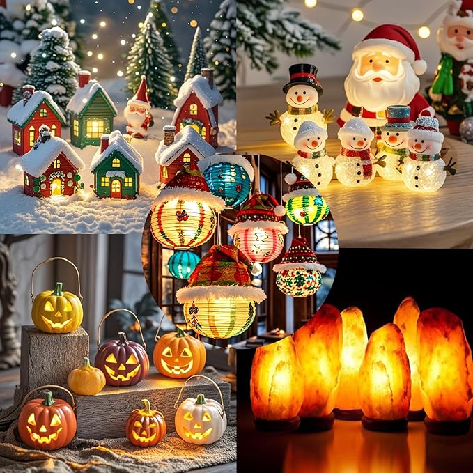 6-Bulb Light Cord for Christmas Village Houses, 12FT Christmas Village Accessories, Clip Light for Blow Mold, Replacement C7 LED Lights with Socket and Switch for Christmas Villages Craft Decoration
