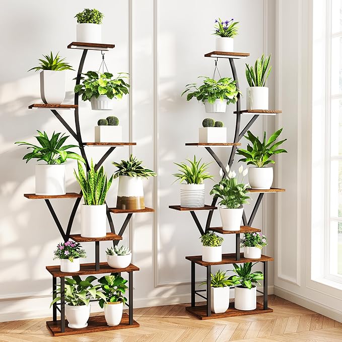 Plant Stand Indoor with Grow Lights 2 Pack Corner Plant Stands 8 Tiered 64" Tall Plant Shelf for Indoor Growing Multiple Metal Flower Holder Home Decor Plant Rack for Living Room Patio Balcony