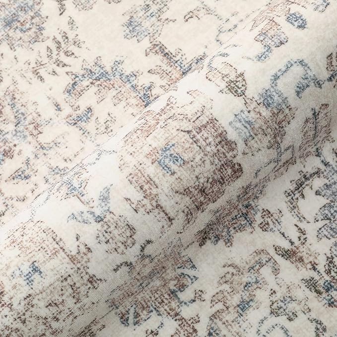 Taupe Area Rug 3x4 Office Entryway Rug Machine Washable Kitchen Vintage Distressed Non Slip Carpet Indoor Retro Floral Accent Throw Door Mat for Bathroom Bedroom Dining Living Room