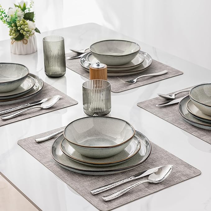 AmorArc Ceramic Dinnerware Sets,Handmade Reactive Glaze Stoneware Plates and Bowls Sets,Highly Scratch Resistant | Dishwasher & Microwave Safe Dishes Set,Service for 8 (24pc)