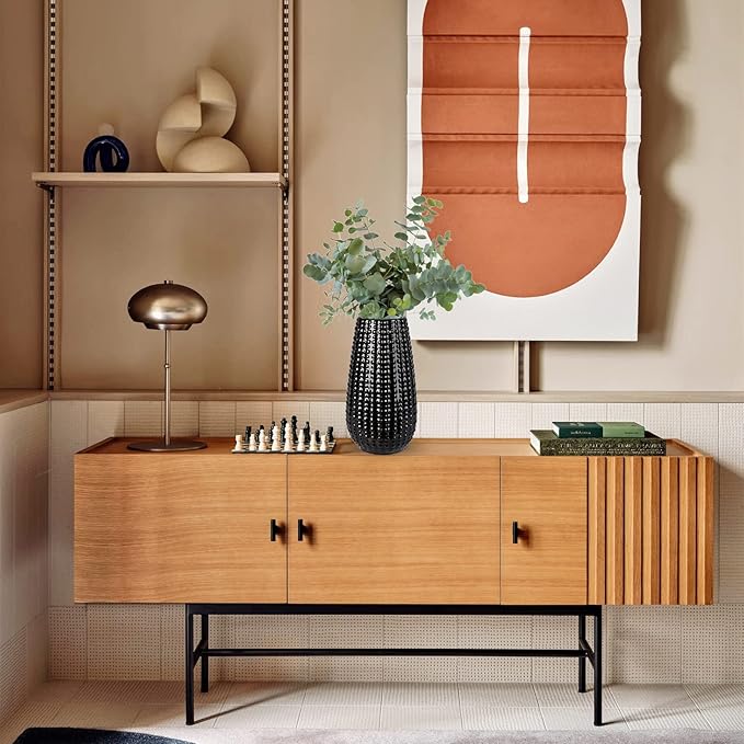 Black Ceramic Vases for Flowers, Boho Flower Vase for Home Decor, Farmhouse Distressed Decorative Vases for Pampas Grass, Mantel, Shelf, Living Room, Table Decoration