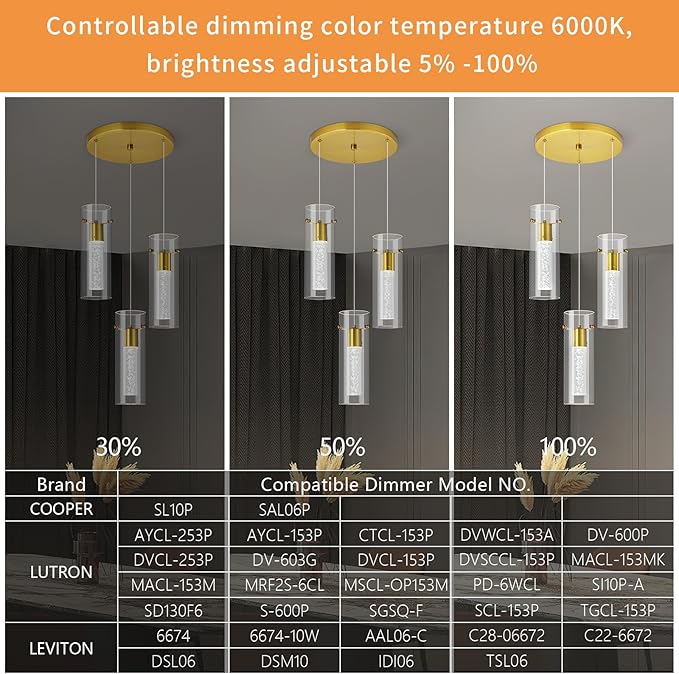 Pendant Ceiling Light Fixture for Kitchen Island, Gold Pendant Light Integrated LED Hanging Light with Crystal Bubble Glass Pendant Light Modern Pendant Lights Kitchen Island (3-Light)