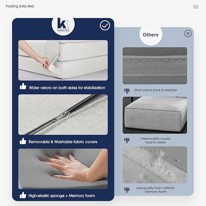 KINGYES 4 in 1 Foldable Sofa Bed, Modern Folding Sleep Chair with Back Cushion, Convertible Chair Sleeper, Beige