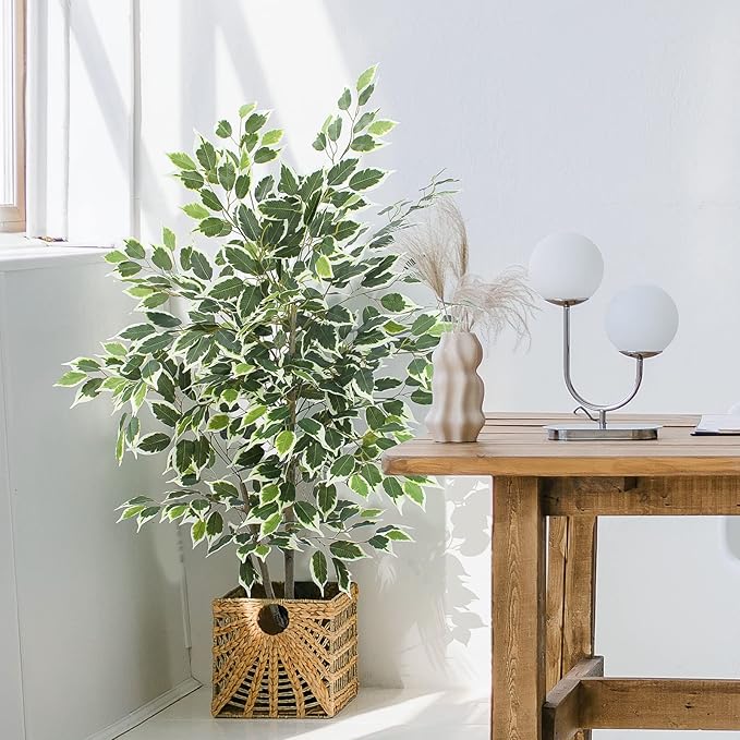 Artificial Ficus Tree - 4 FT Tall Silk Fake Tree with Pot - Lifelike Foliage & Branches for Indoor/Outdoor Decor
