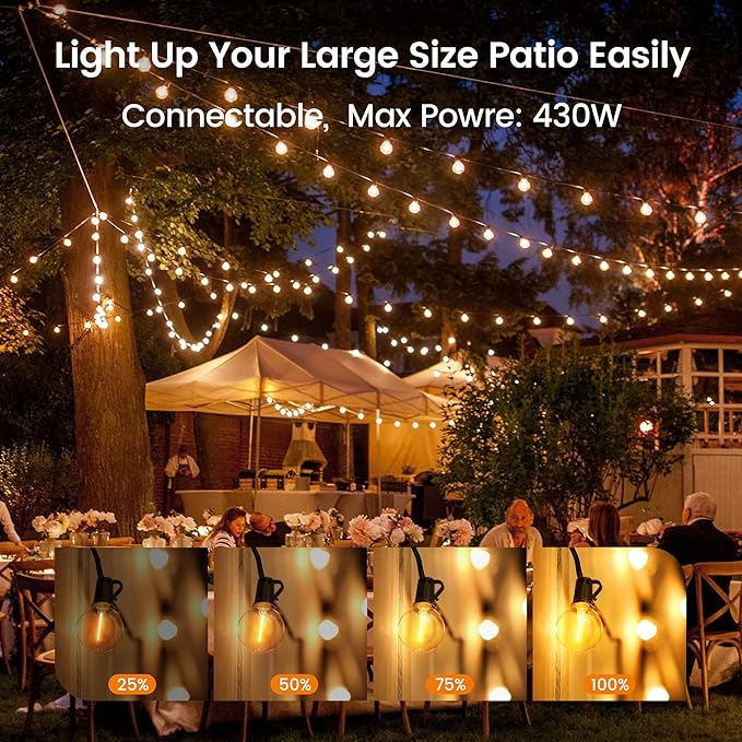 OHLUX Outdoor String Lights, 180FT G40 Globe LED Patio Lights with 82 Dimmable Plastic Bulbs 2 Spare, 2200K Waterproof Connectable Hanging Lights for Backyard Porch Cafe Party Decor, E12 Socket