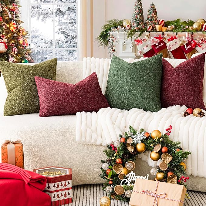 Foindtower Pack of 2 Textured Boucle Throw Pillow Covers Accent Solid Pillow Cases Cozy Soft Decorative Couch Cushion Case for Chair Sofa Bedroom Living Room Home Decor 20 x 20 Inch Hunter Green