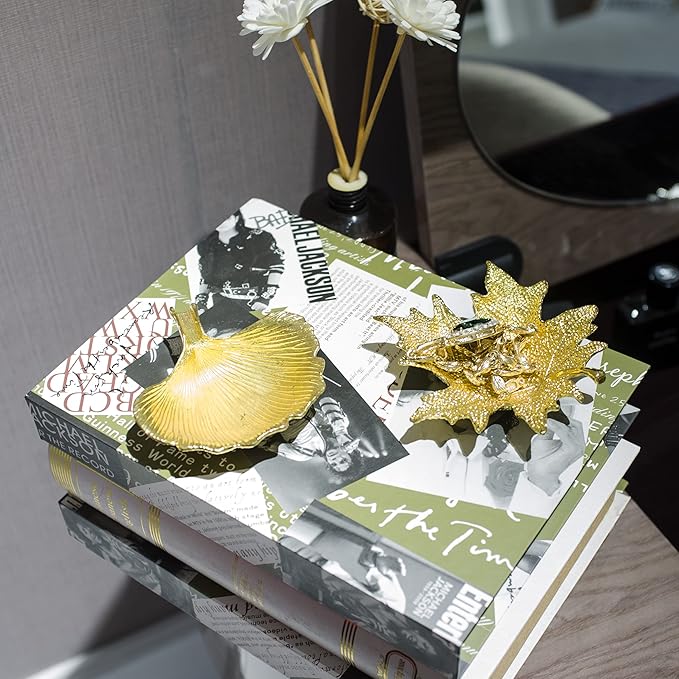 Metal Jewelry Dish, Small Leaf Shaped Ring Holder Jewelry Organizer, Trinket Dish Vanity Tray for Dresser Christmas Birthday Wedding Gifts Ginkgo-Gold