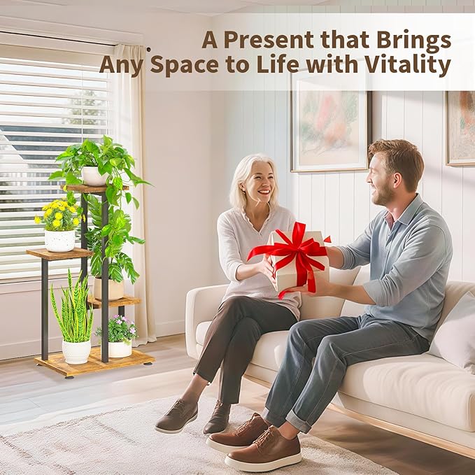 LASZOLA Black 4 Tiered Wood Plant Stand Indoor for Large Heavy Duty Planter, Sturdy Multi Level Corner Vertical Flower Rack for Narrow House, Rustic Tall Orchid Shelving Holder for Decor, Space Saving