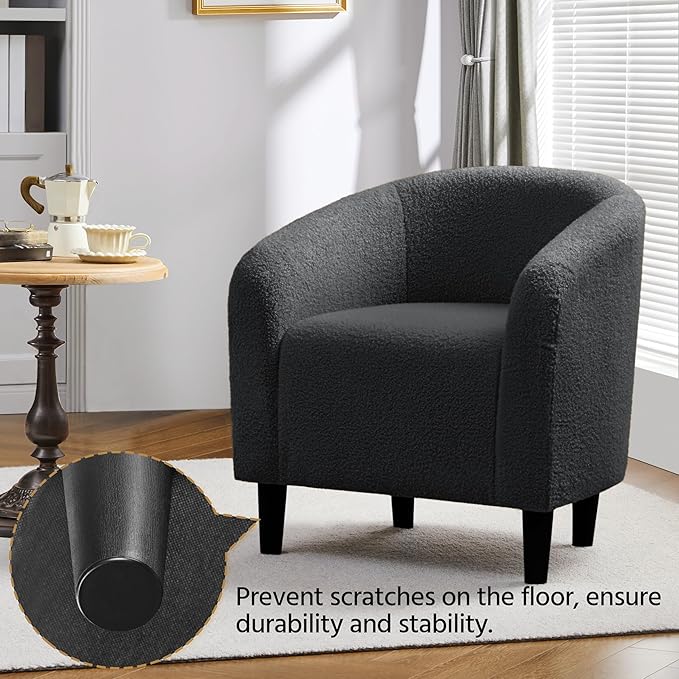 Yaheetech Accent Barrel Chair, Boucle Fabric Club Chair, Furry Sherpa Elegant Armchair with Cozy Soft Padded, Suitable for Living Room Bedroom Reception Room Office, Dark Gray