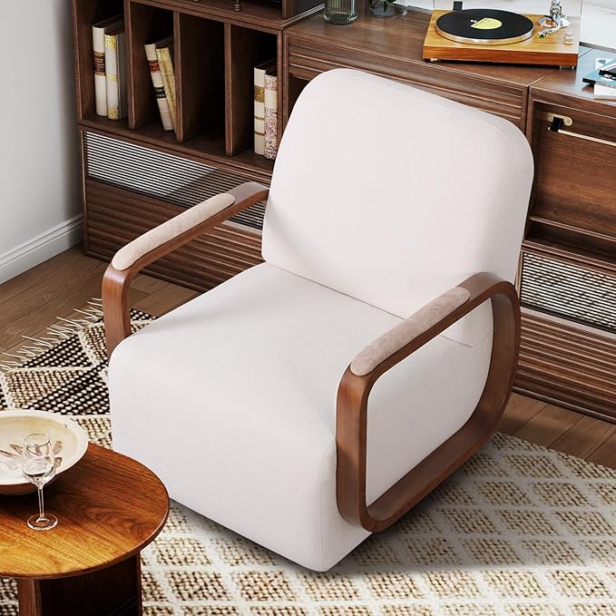 360° Swivel Accent Chair Set of 2 with Solid Wood Base, Swivel Living Room Chair with Chenille Fabric (Beige, Set of 2)