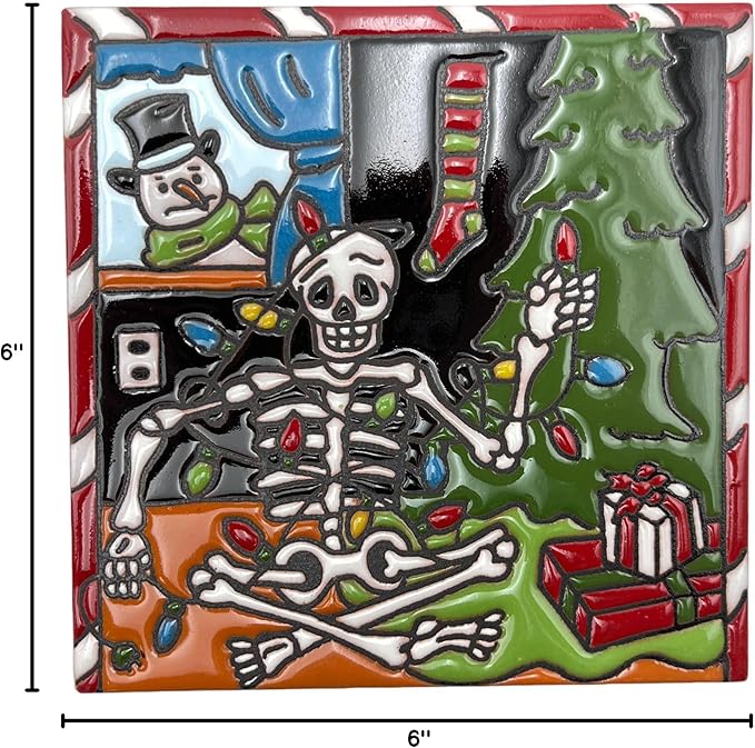 Talavera Tiles Day of The Dead Mexican Pottery Mexican Tiles Folk Art Cute Indoor Outdoor Home Decor Handmade Hand Painted 6" (P3)