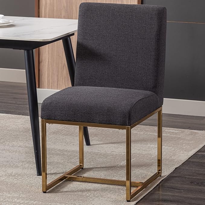 VESCASA Linen Upholstered Dining Chairs Set of 6, Mid Century Modern Padded Chair with Gold Metal Frame for Restaurant, Dining Room, Kitchen, Charcoal