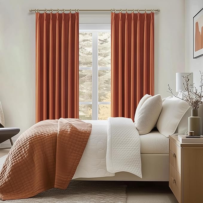 Fall Burnt Orange Pinch Pleated Curtains Blackout 102 Inches Long 2 Panels Set,Terracotta Autumn Color Decor Retro for Living Room Antique Copper Rust Boho 70s Window Drapes (W40 xL102)