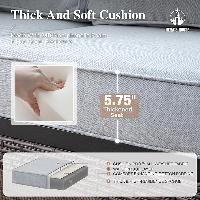 HERA'S HOUSE 4 Piece Patio Furniture Set with 56" Fire Pit Table, 2 x Swivel Cushioned Chair, 1 x 3-Seat Sofa, 5-Seats Outdoor Conversation Set for Lawn Garden Deck, Light Grey