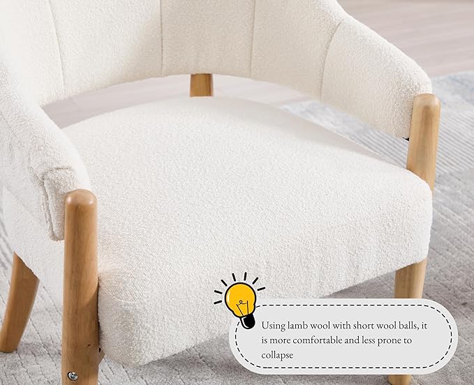 EALSON Modern Barrel Accent Chairs Set of 2 Boho Boucle Living Room Arm Chairs with Wood Legs Cozy Sherpa Upholstered Reading Armchairs Comfy Lounge Side Chair for Bedroom Waiting Room, White