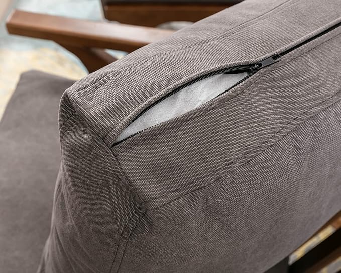 HNY Mid Century Arm Chair, Upholstered Accent Armchair with Wood Frame and Canvas Cushions, Leisure Reading Chair Slipper Chair for Living Room, Bedroom, Gray