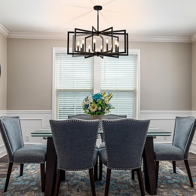 Black Chandelier for Dining Room, 10-Light Kitchen Chandelier Light Fixture Modern Metal Industrial Large Chandeliers for Farmhouse Entryway Living Room (E12 Bulbs Not Included)