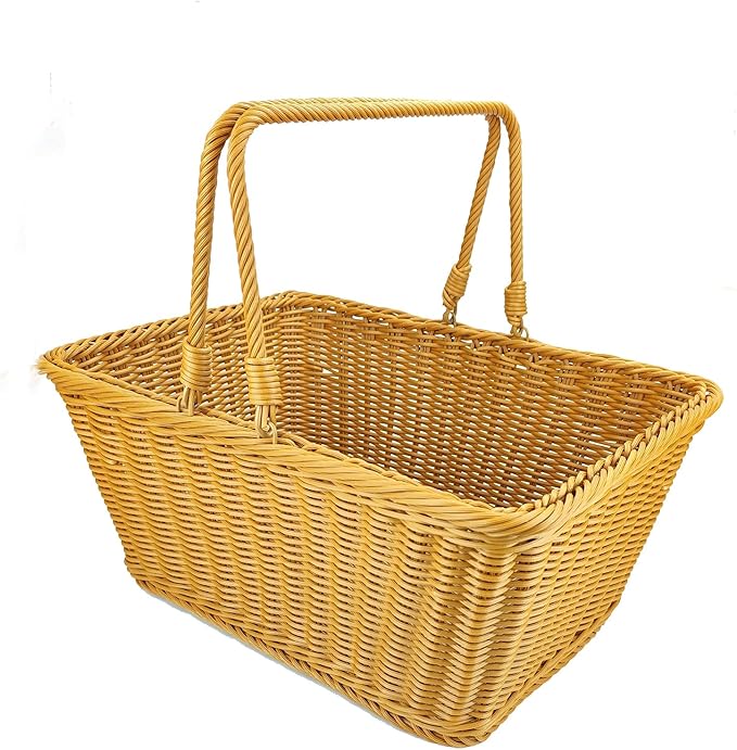 ANRUIDE 16"Poly Wicker storage Baskets,Handmade Woven Basket Harvest Basket Wicker Storage Basket for Picnic, Easter, Organizing, Gathering Vegetables(16" x 12") Brown