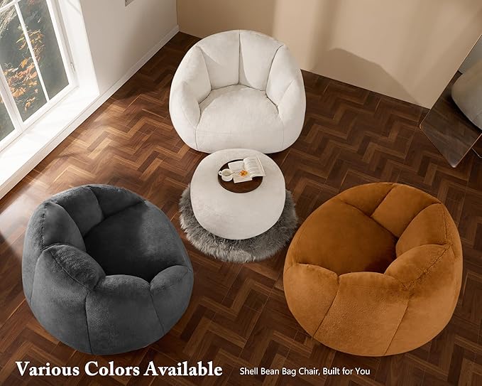 Giant Bean Bag Chaise Lounge Indoor Chair for Adults with Ottoman - Comfy Plush Round Shell Soft Accent Chair, Oversized Cozy Floor Sofa for Living Room Dorm Game Rooms, Orange