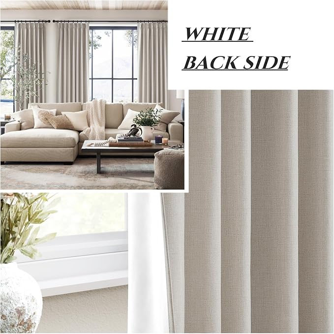 Custom 104 Inch Curtains for Nursery,Cute Extra Long 104 Percent Blackout Kids Curtain 2 Panel Set Natural Ivory Linen Window Drapes Pinch Pleated Thermal Insulated Aesthetic Baby Room (W40" x L104")