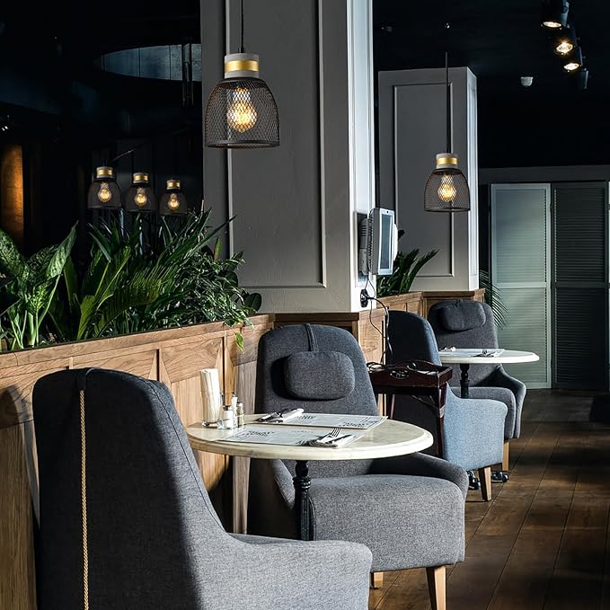 Modern Industrial Pendant Light Fixture with Concrete and Black Metal Linear Shade Black Pendant Light Kitchen Island for Bedroom Dining Room Restaurant(Black 1-Pack)