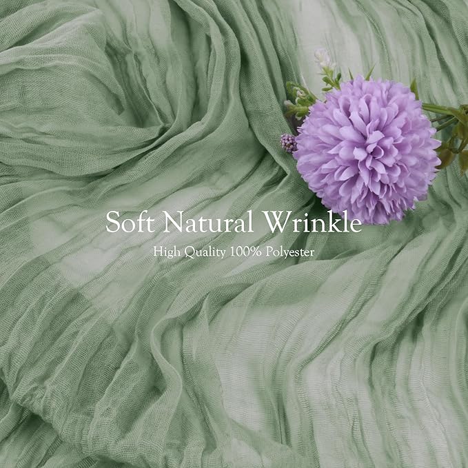 8 Pack 10 Ft Sage Green Cheesecloth Table Runner 35 x 120 Inch Gauze Rustic Christmas Table Runner, Romantic Sheer Boho Cheese Cloth Table Runners for Wedding Bridal Shower Party Decoration 