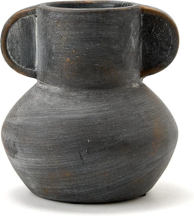 Antique Ceramic Vase with 2 Handles, 6.1 Inch Farmhouse Rustic Vase, Small Decorative Pottery Flower Vases for Home Decor, Wedding, Living Room, Table, Shelf Decor, Black Bronze