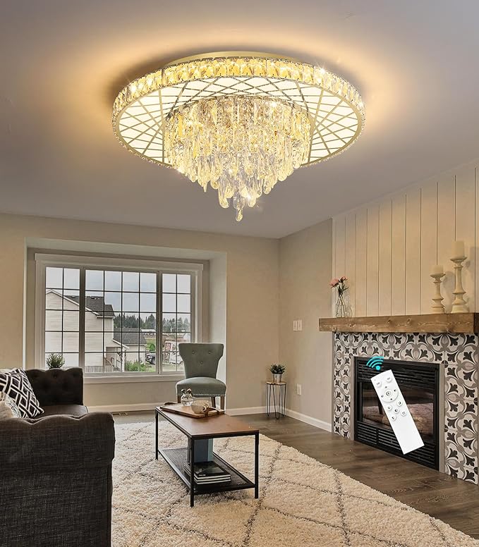 LED Chandelier for Dining Room Modern Crystal Ceiling Chandeliers Light for Bedroom Living Room Lights with 40W LEDs Dimmable Bulbs Gold Lighting Fixtures