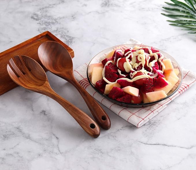 Wooden Spoons for Cooking, 6 Pcs Wooden Utensils for Cooking, Natural Teak Wood Non-Stick Cooking Spoons, Wood Utensils Set for Kitchen