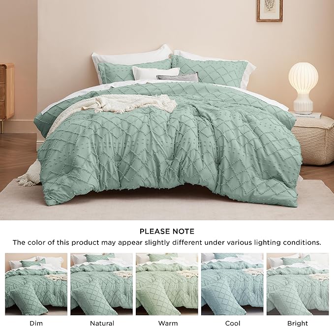Bedsure California King Comforter Set - Sage Green Comforter, Boho Tufted Shabby Chic Bedding for Kids, 3 Pieces Vintage Farmhouse Bed Set for All Seasons, Fluffy Soft Bedding with 2 Pillow Shams