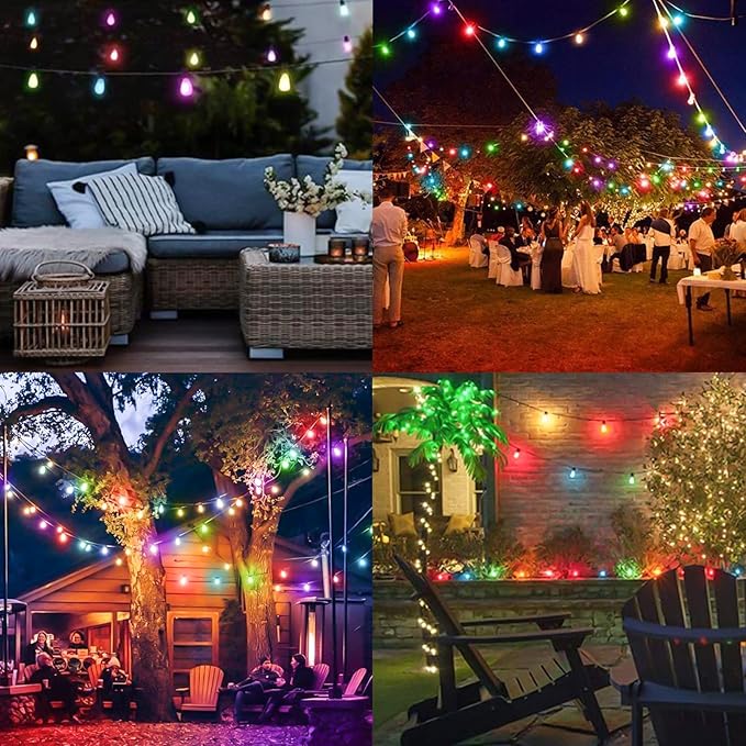 Achin Outdoor String Lights Multicolor - 25FT Colored Patio Lights Waterproof with 13+1 ST38 LED Colorful Bulbs Shatterproof Rainbow Hanging Lights for Outside Party, Christmas, Holiday