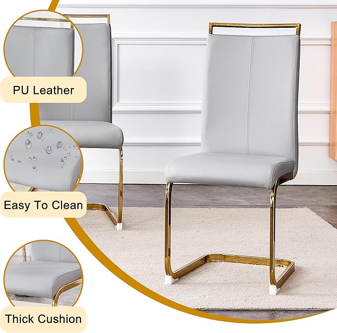 63” Dining Room Table Set for 4,Modern Gold Dining Table Set for 4, Rectangle kitchen Table Set With PU Leather Chairs,Black Faux Marble Dinner Table Set with Tempered Glass Top and Golden Base