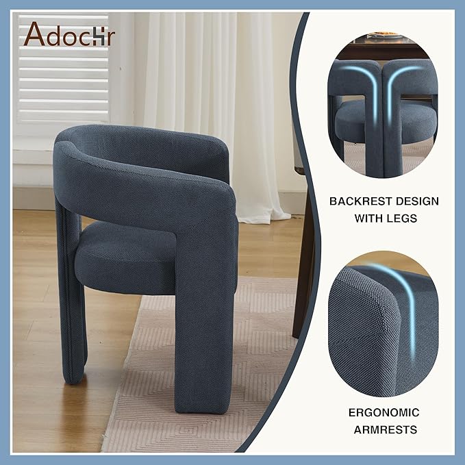 Modern Barrel Dining Chairs Set of 4, Upholstered Linen Dining Room Chair with Wooden Legs, Accent Chairs for Kitchen/Dining Room/Living Room, Blue