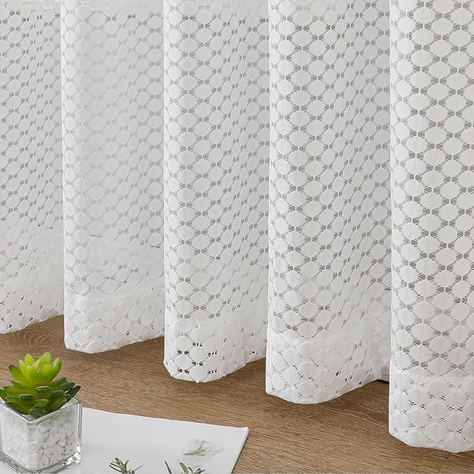 VISIONTEX Warp-Knitted Window Curtain Panels, Decor Light Filtering Semi Window Drapes Rod Pocket for Bedroom Living Room, Set of 2, 54 x 95 inch