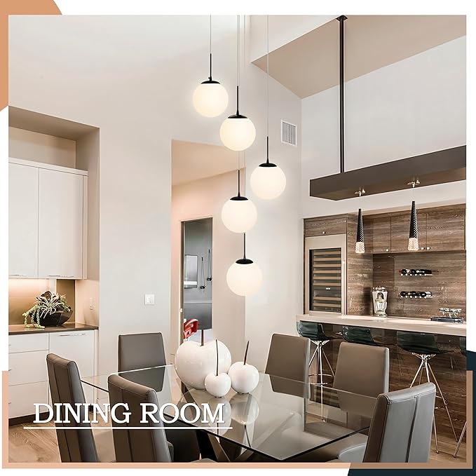 KoKo&Yukina 5-Light Globe Glass Pendant Light Adjustable Length Pendant Lights Fixtures Modern Black Chandelier with Milky White Glass Ceiling Lights for Living Room Staircase (Bulb & Remote Incl.)