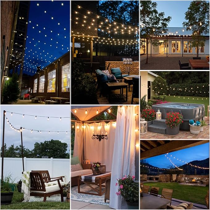200FT Outdoor Edison String Lights for Outside LED Waterproof 2200K Patio Lights with 104 ST38 Shatterproof Plastic Bulbs Soft Warm Bistro Lights Outdoor Connectable for Gazebo Pergola 2Pack x 100FT
