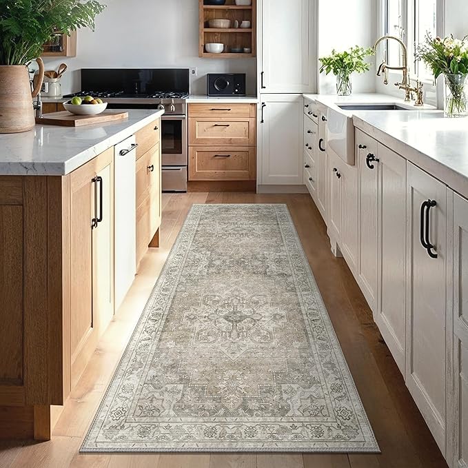 GENIMO 2x12 Runner Rugs for Hallway, Machine Washable Non Slip Vintage Rugs, Low Pile Lightweight Soft Print Rug for enrtyway, Corridor, Home Office, Kitchen, Trench